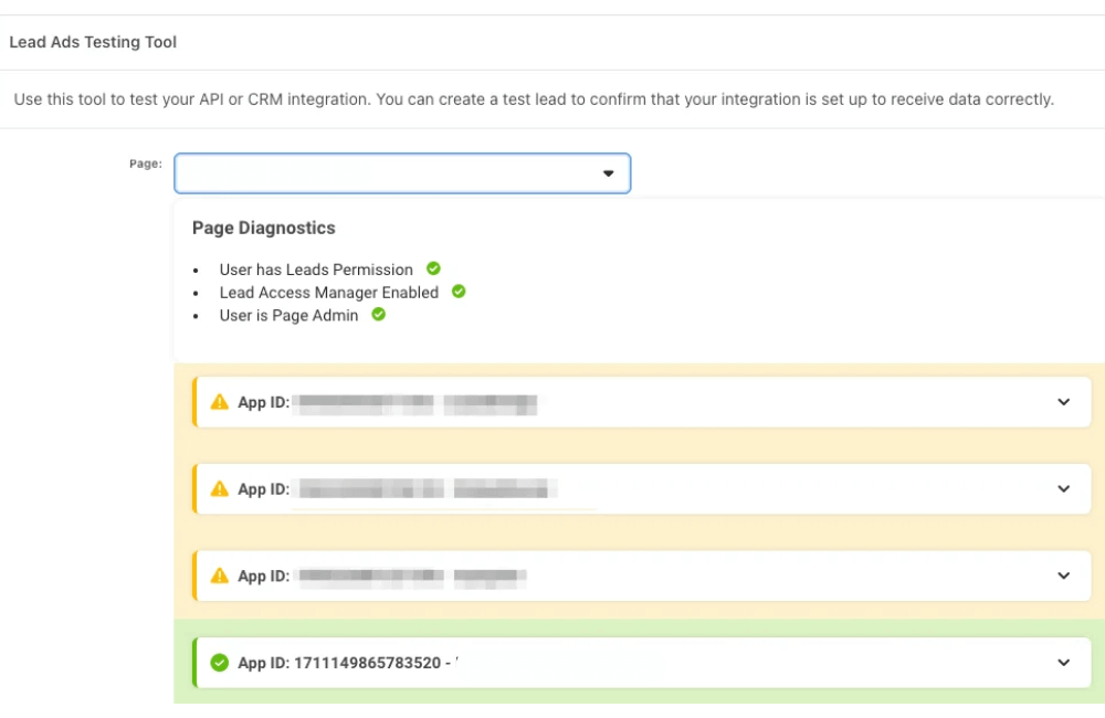 Reasons why the Facebook Lead Testing Tool is not working. Troubleshooting common errors